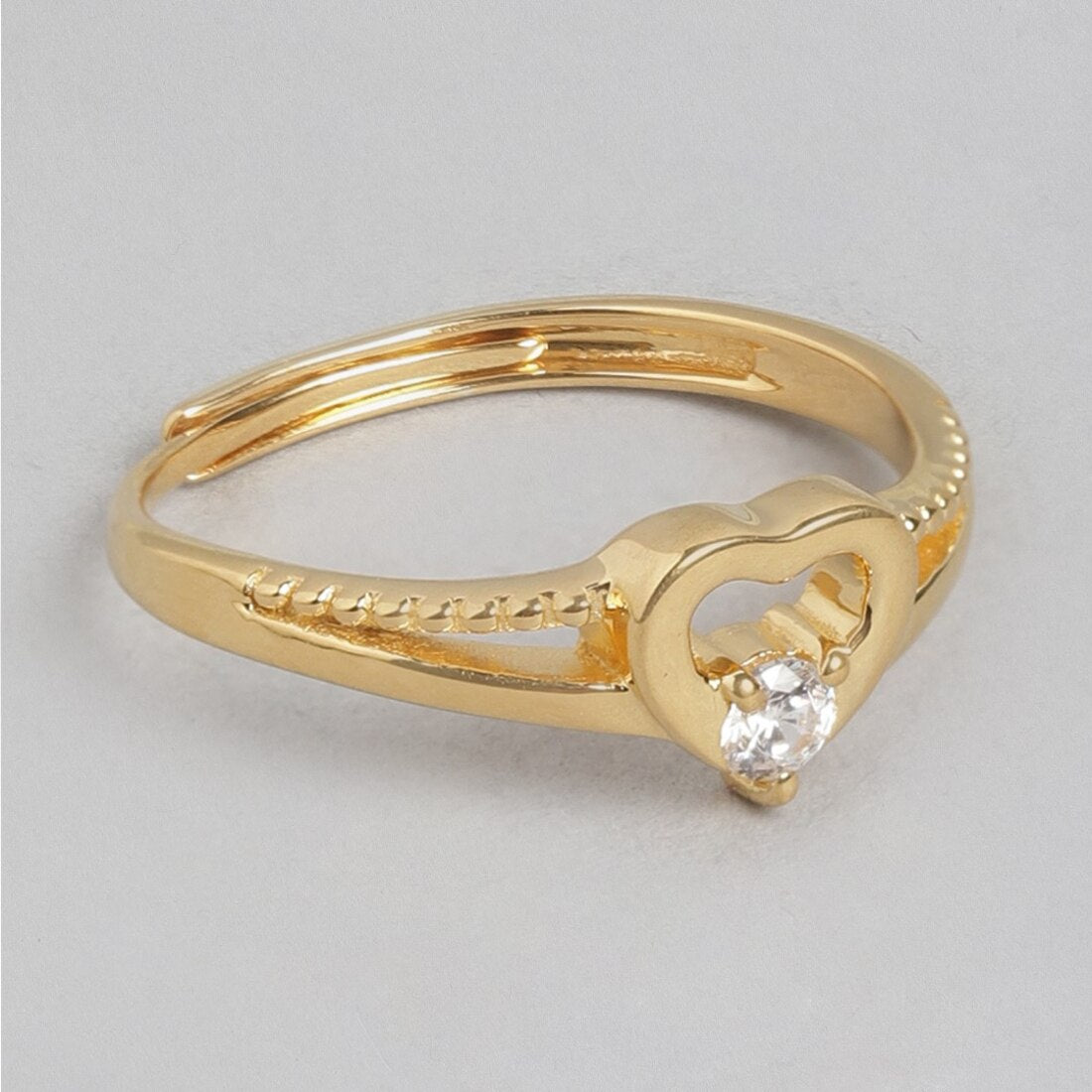 Heartfelt Love Adjustable Gold-Plated 925 Sterling Silver Ring with Cubic Zirconia (Adjustable)