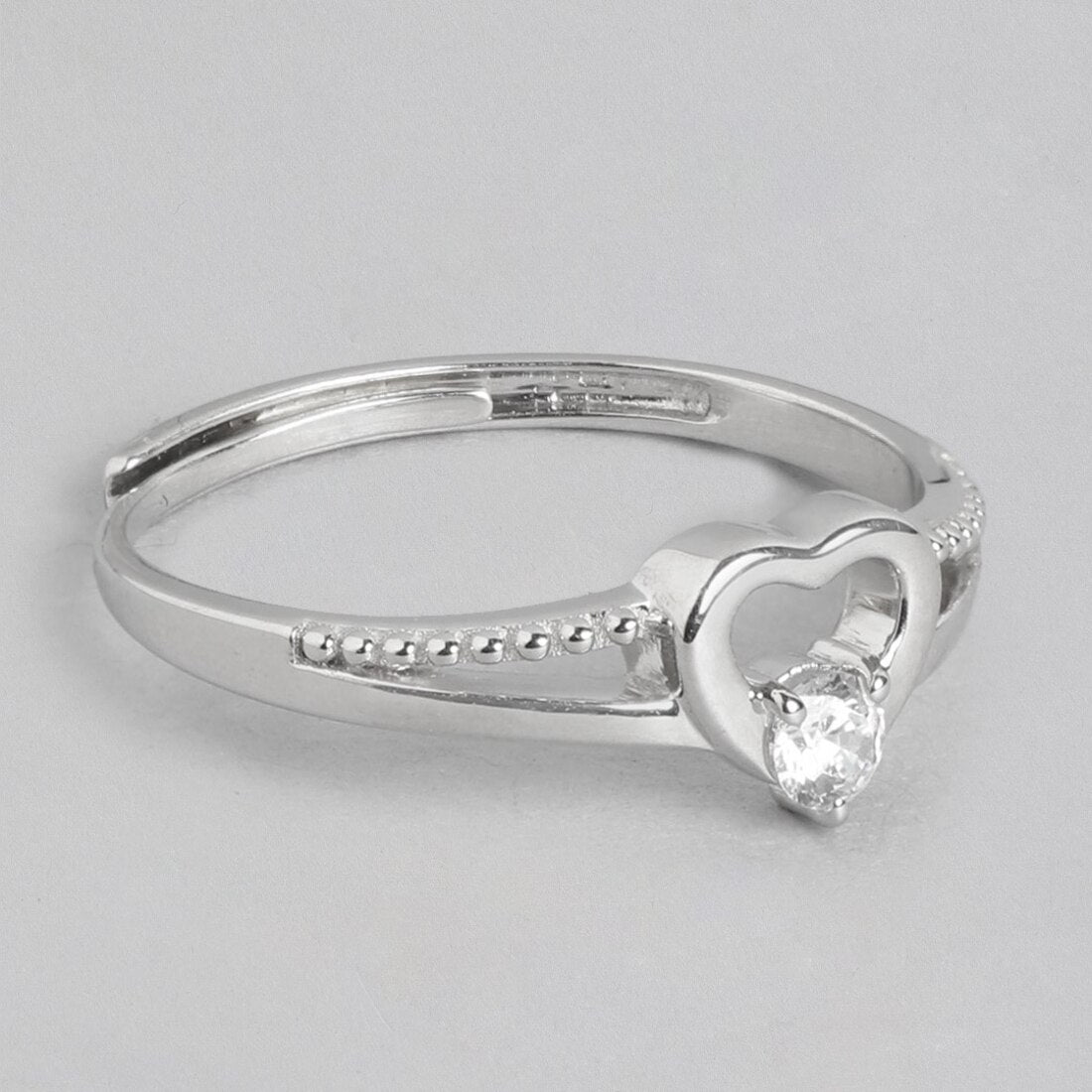 Eternal Love 925 Sterling Silver Rhodium Plated Heart Ring (Adjustable)