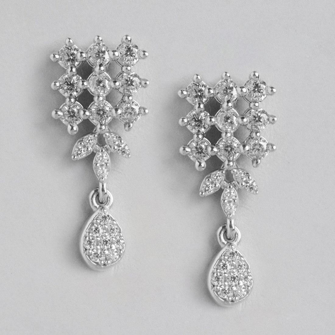 Dazzling Droplets Rhodium-Plated CZ 925 Sterling Silver Drop Earrings