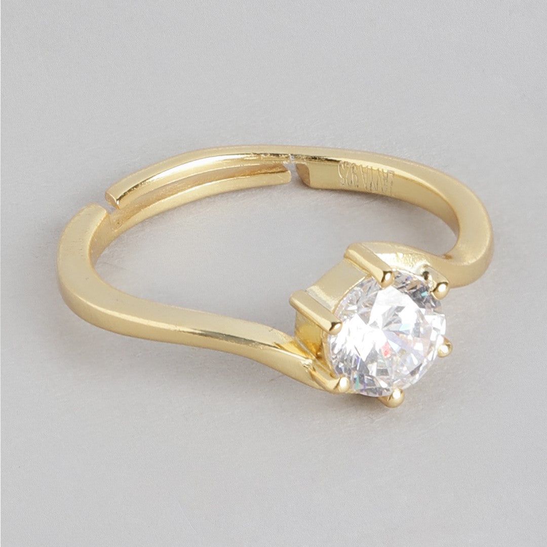 Golden Solace 925 Sterling Silver Gold-Plated Solitaire Women's Ring