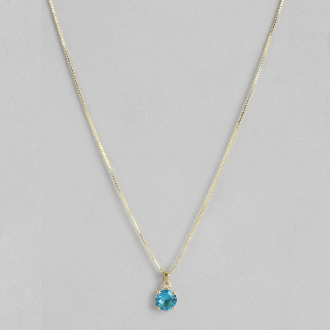 Blue Solitaire Gold Plated Box chain Pendant