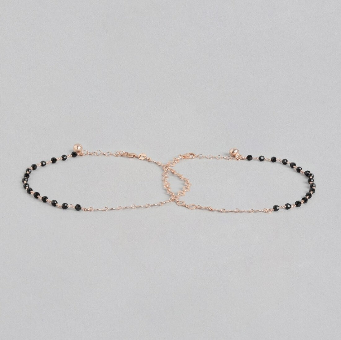 Rose Gold Radiance Beaded Chain Anklet in 925 Sterling Silver