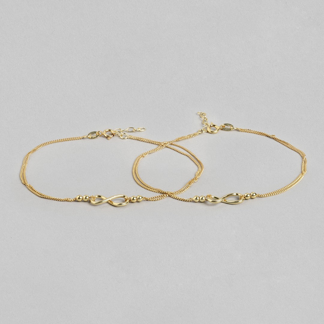 Gilded Infinity Duo 925 Sterling Silver Gold-Plated Chain Anklet