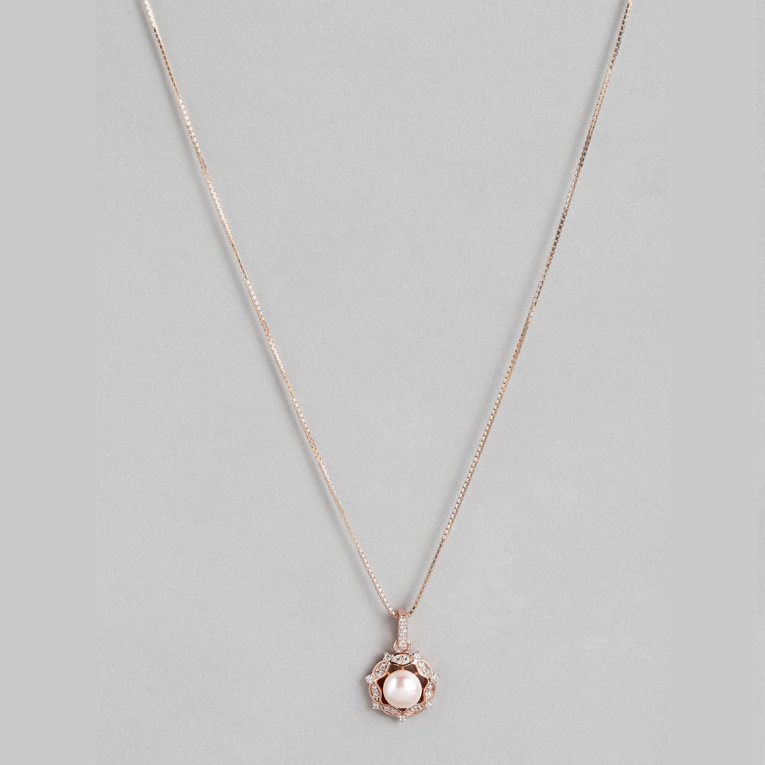 Glowing Harmony Rose Gold CZ & Pearl 925 Sterling Silver Pendent with Chain
