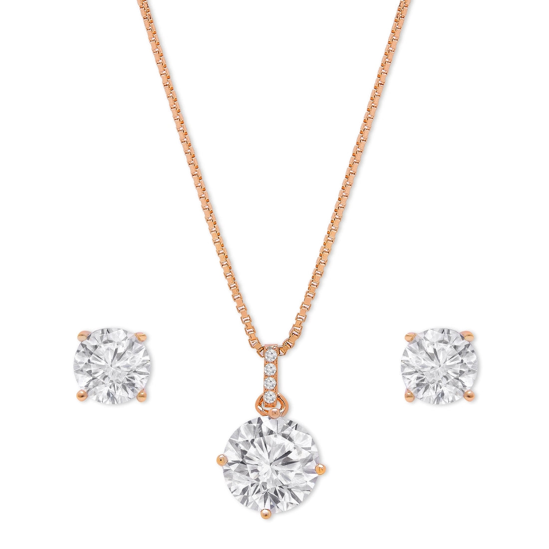 Radiant Solitaire Elegance 925 Sterling Silver Rose Gold-Plated Jewelry Set