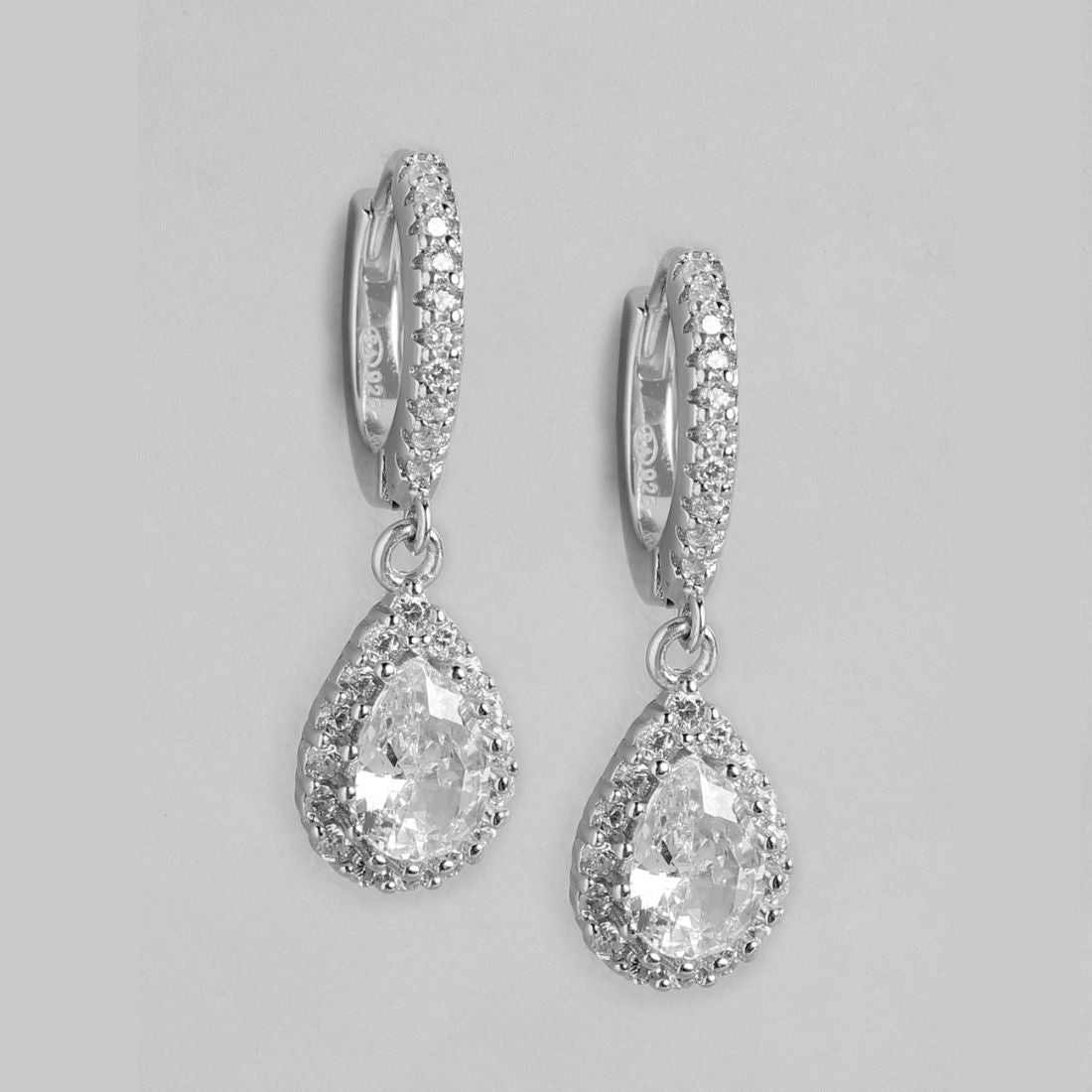 Crystal Clarity Rhodium Plated 925 Sterling Silver Earrings