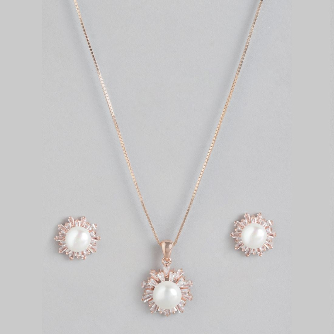 Pearlescent Radiance Rose Gold-Plated 925 Sterling Silver Jewelry Set