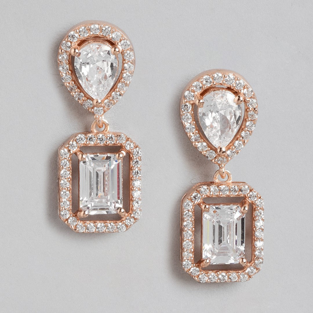 Rosy Radiance CZ Rose Gold-Plated 925 Sterling Silver Drop Earrings