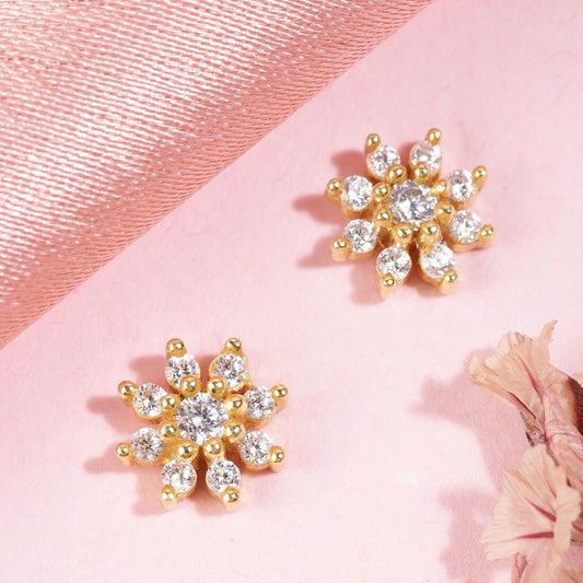 Radiant Gold Glow 925 Sterling Silver Stud Earrings with Cubic Zirconia