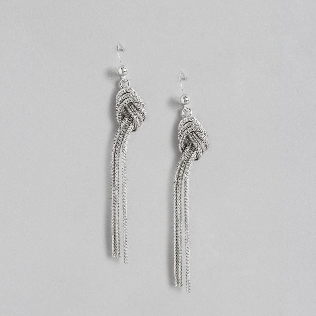 Rhodium Plated Tied Chain 925 Sterling Silver Dangle Earrings