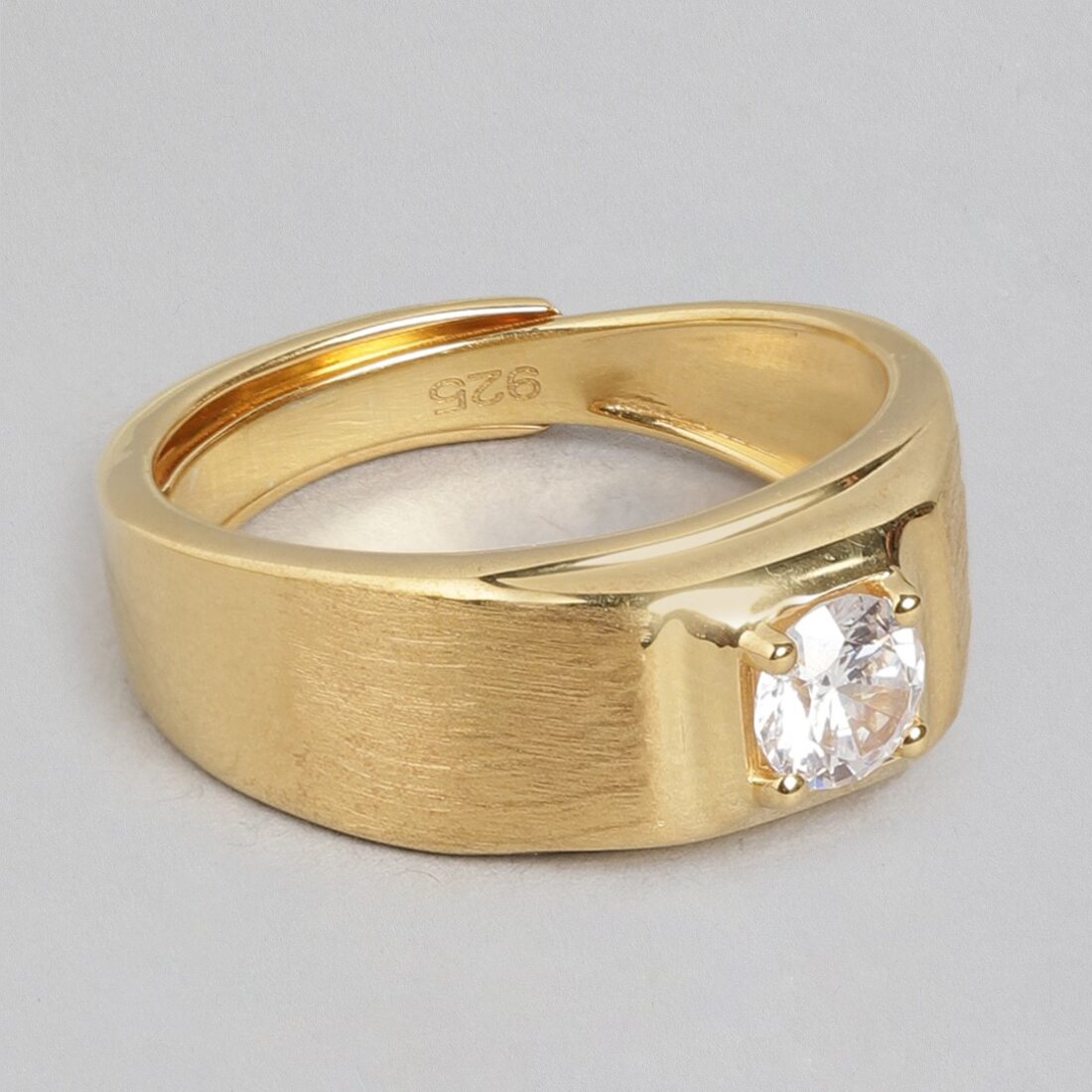 Radiant Gold Glow 925 Sterling Silver Ring with Cubic Zirconia for Him (Adjustable)