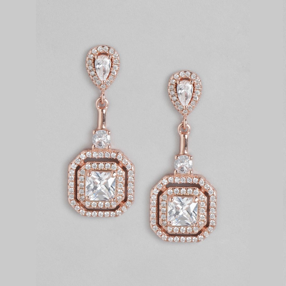 Golden Radiance Square Cubic Zirconia 925 Sterling Silver Earrings