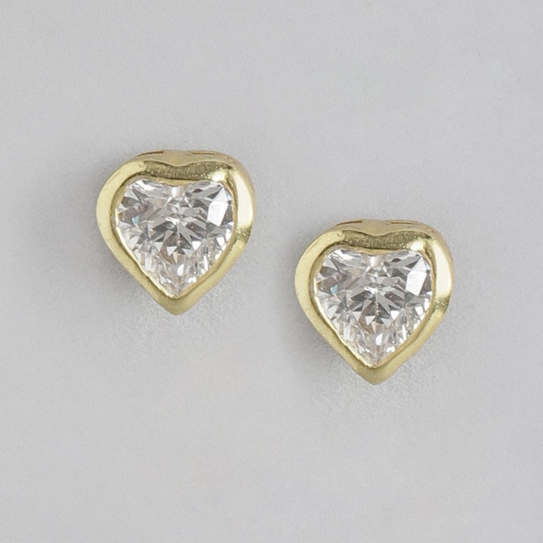 Heart Solitaire Gold Plated 925 Sterling Silver Stud Earrings