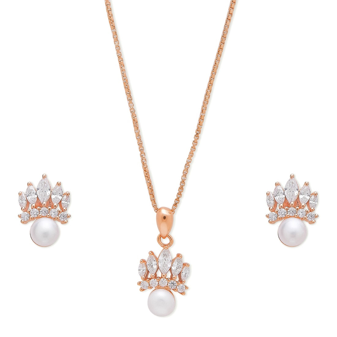 Pearl-CZ Radiance Rose gold Plated 925 Sterling Silver Jewelry Set