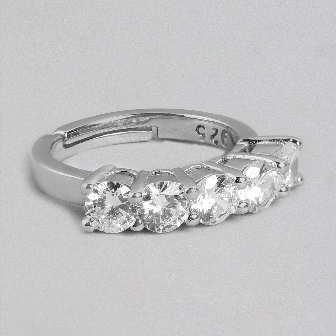 Glacial Glow Rhodium Plated CZ 925 Sterling Silver Ring for Her