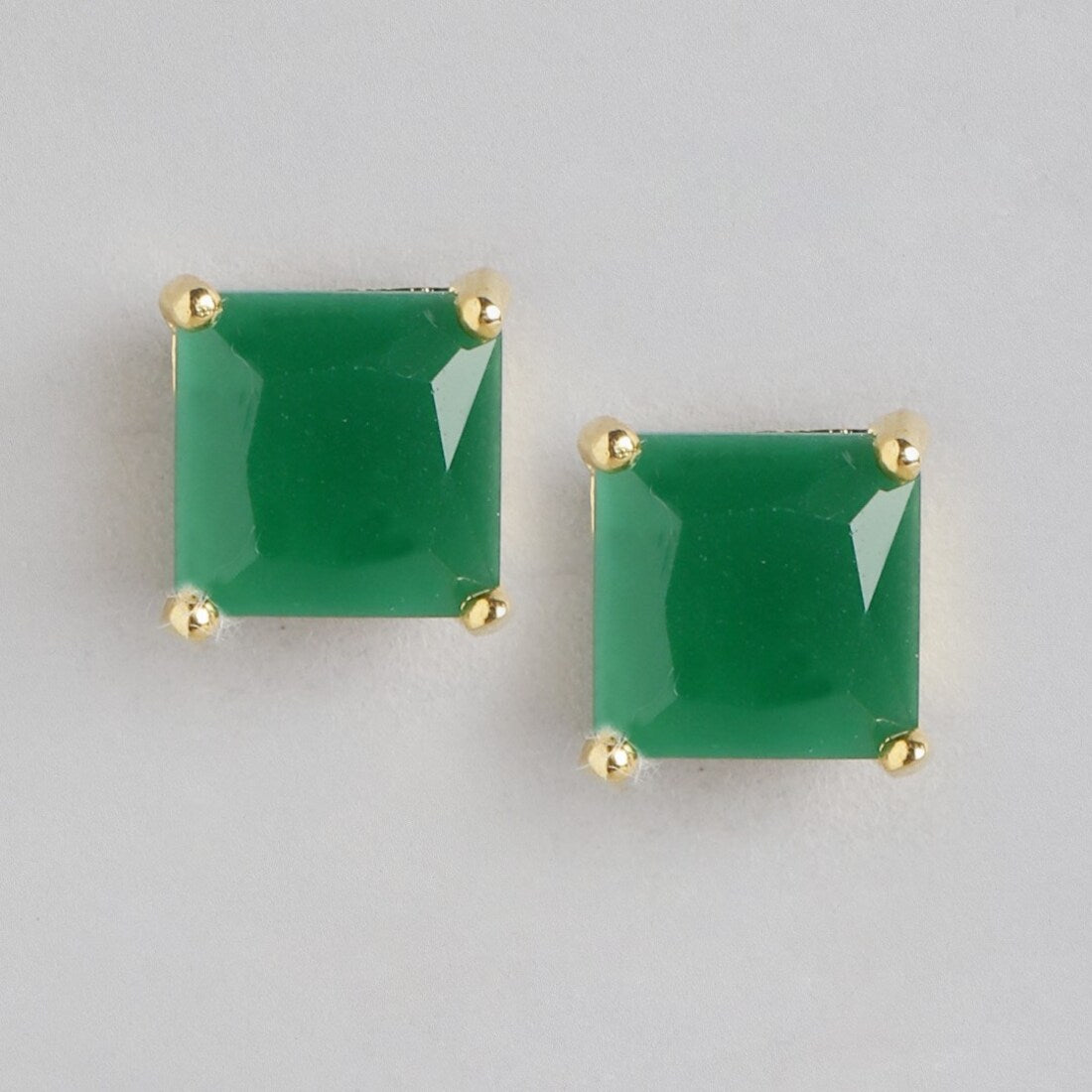 Golden Elegance Gold-Plated 925 Sterling Silver Green Cubic Zirconia Stud Earrings