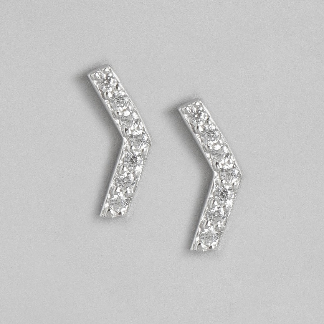CZ Studded Minimal Rhodium Plated 925 Sterling Silver Studs