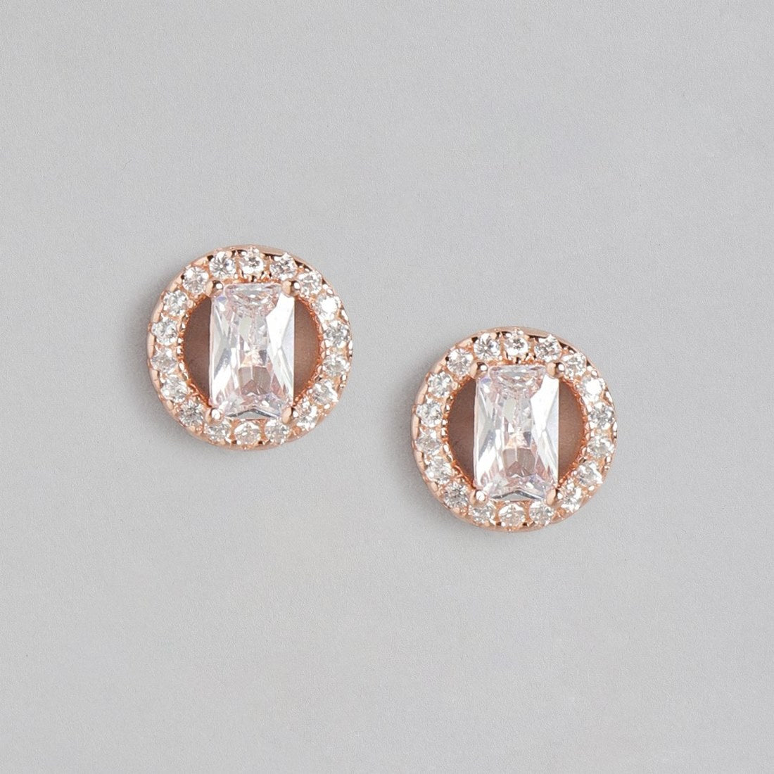 Solitaire Elegance Rose Gold-Plated CZ 925 Sterling Silver Earrings