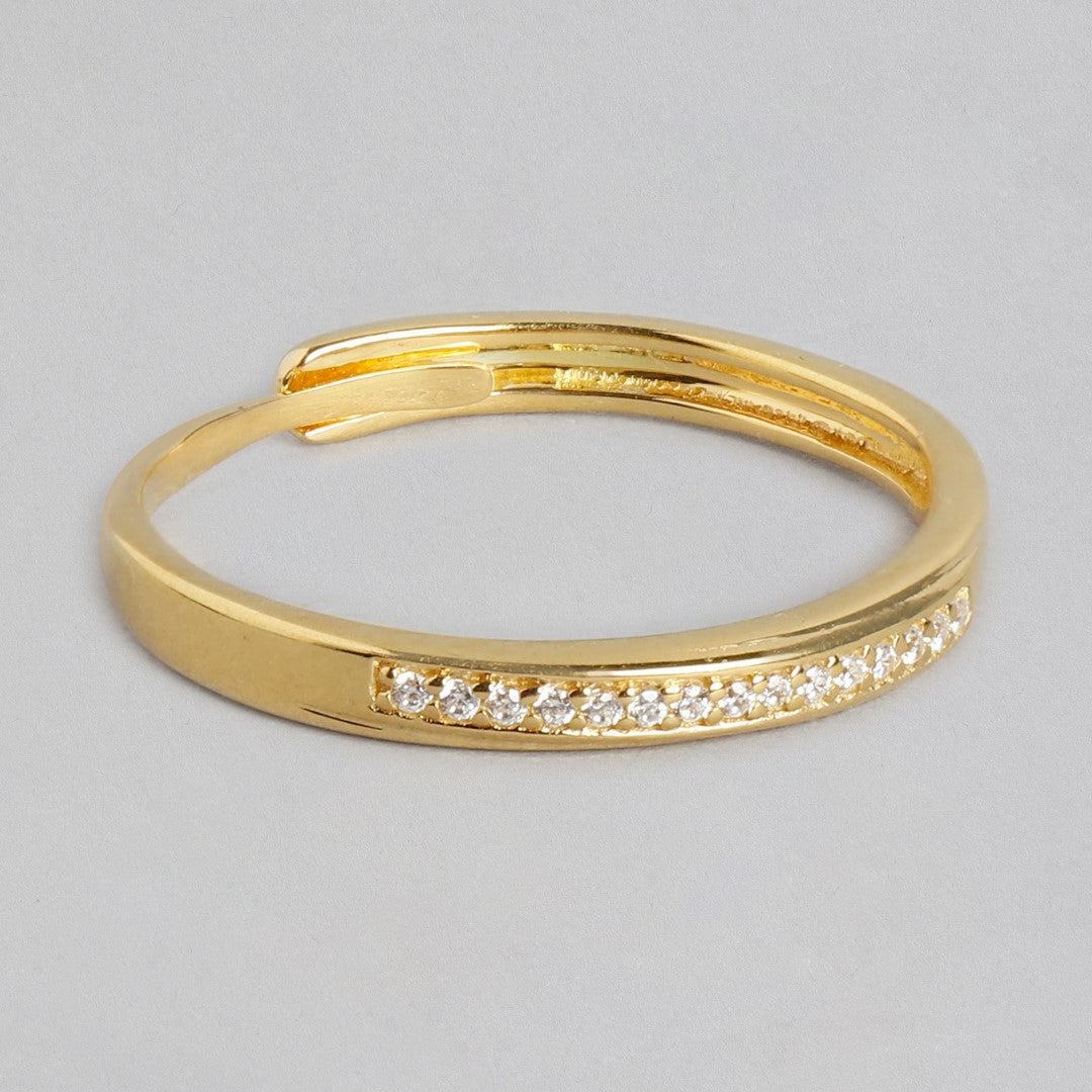 Golden Splendor One Line CZ Gold Plated 925 Sterling Silver Ring