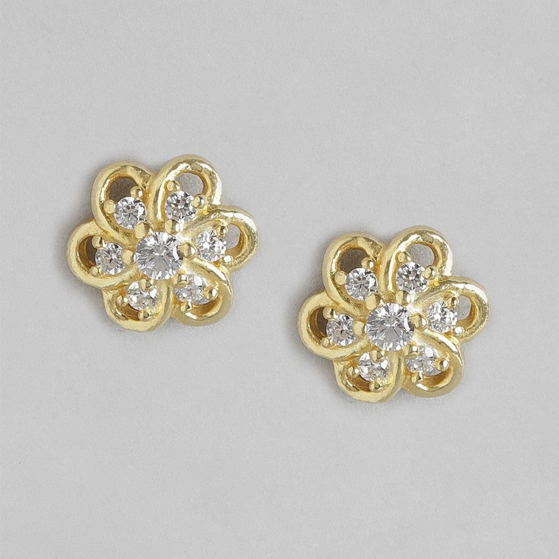 Floral CZ Studded Gold Plated 925 Sterling Silver Studs