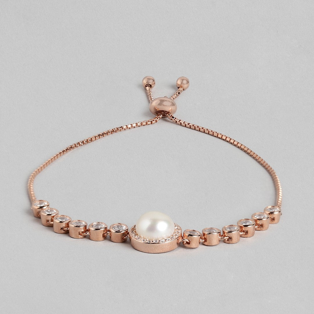 Pearl and CZ Ensemble Rose Gold 925 Sterling Silver Bracelet