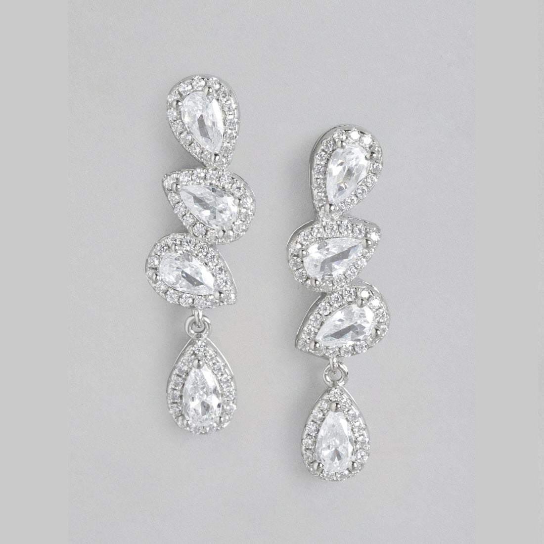 Dazzling Teardrop Radiance Rhodium-Plated 925 Sterling Silver Earrings
