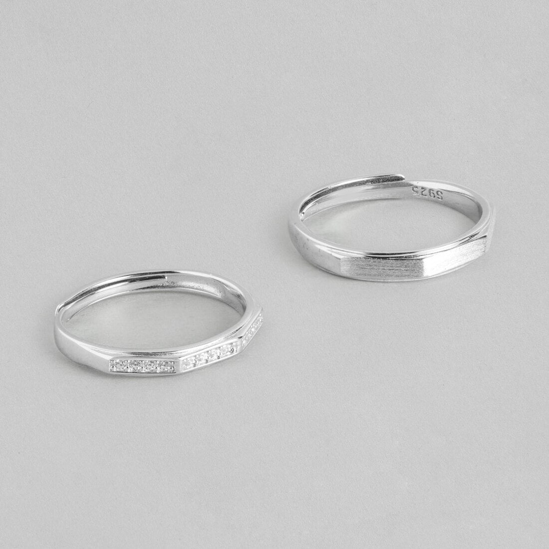 Sparkling Unity Rhodium-Plated 925 Sterling Silver Couple Ring