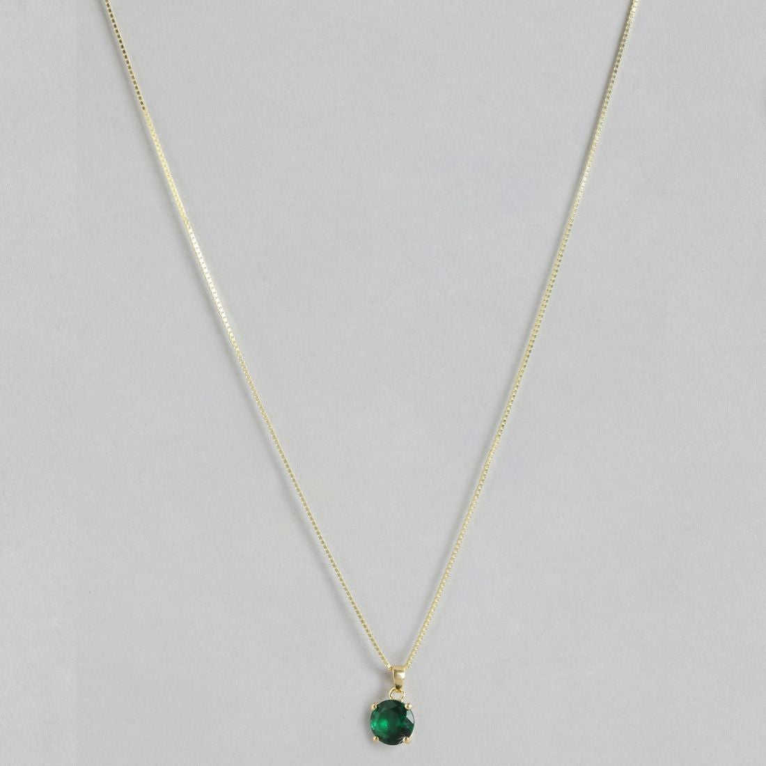 Green Solitaire Gold Solitaire Box Chain Pendant with Chain