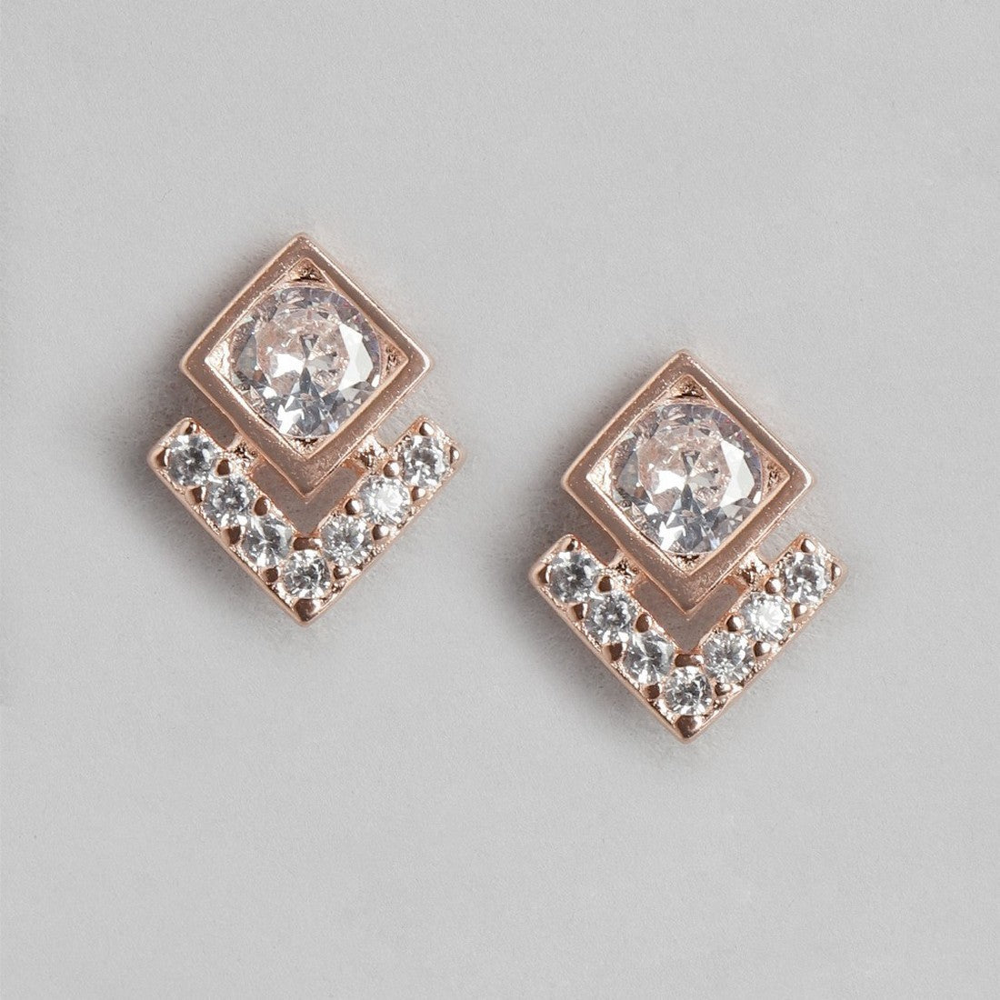 Classy CZ Studded Rose Gold Plated 925 Sterling Silver Stud Earrings