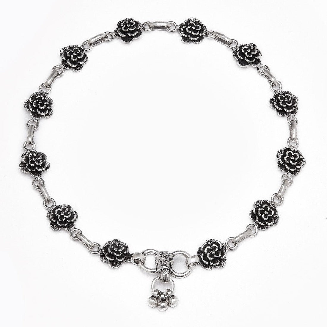 Floral Whimsy Delight Rhodium-Plated 925 Sterling Silver Anklet