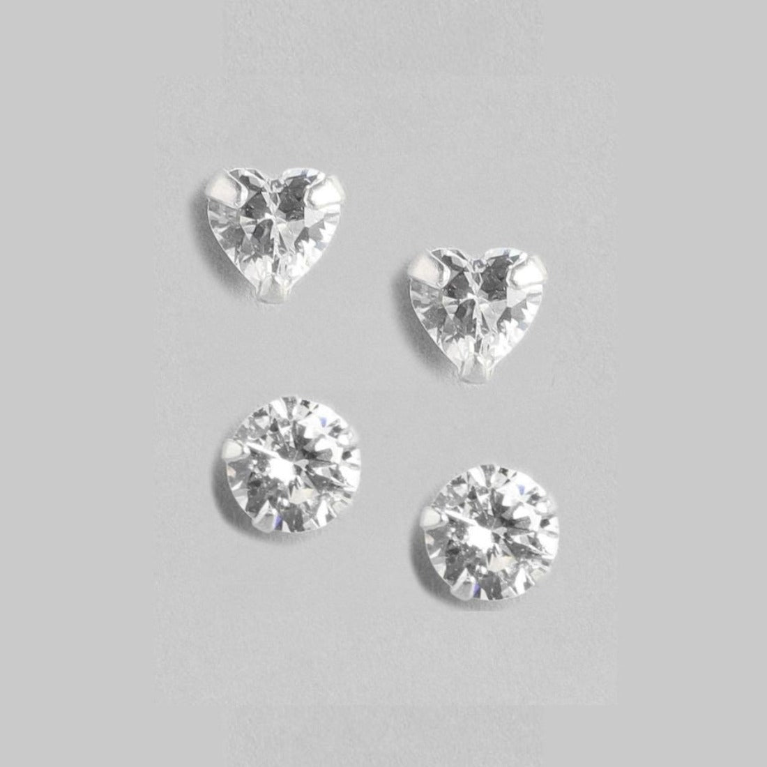 Hearts and Sparkles Rhodium-Plated Combo Earrings with Cubic Zirconia