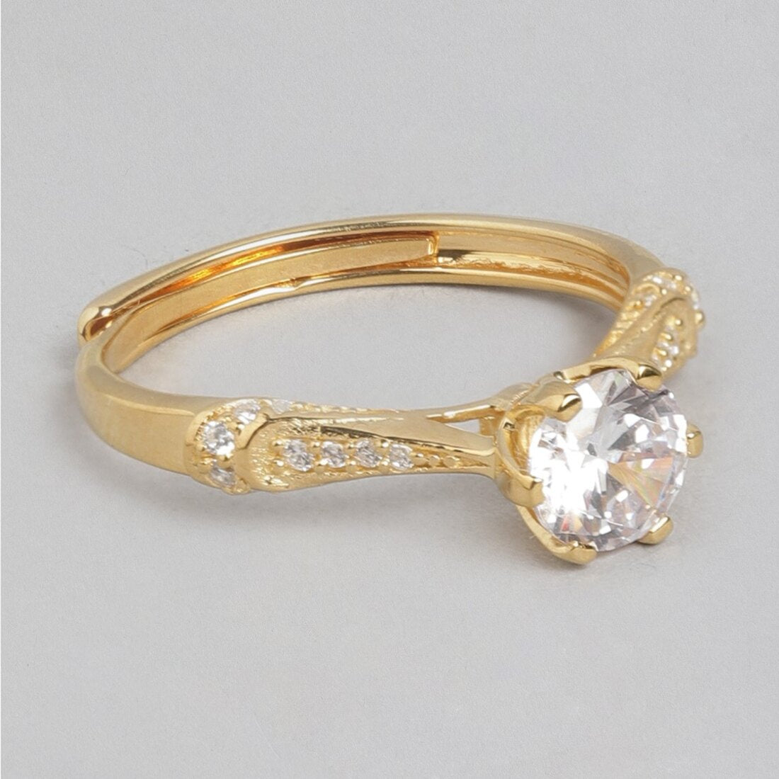Golden Elegance Solitaire Gold-Plated 925 Sterling Silver Combo Ring