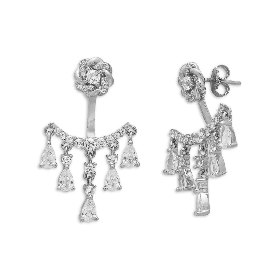 Graceful Descent Rhodium-Plated 925 Sterling Silver Dangling Earrings