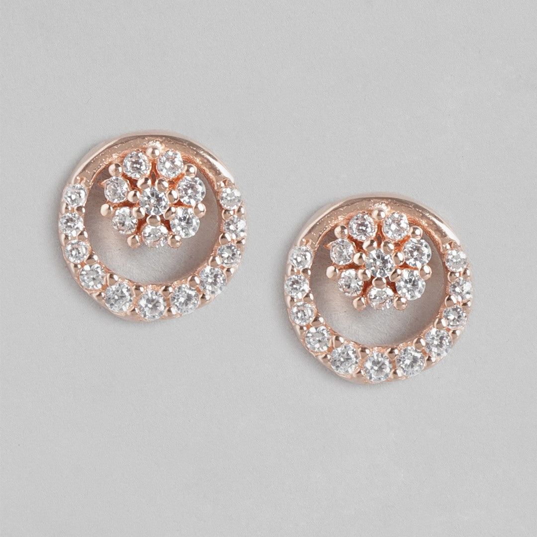 Circle of Petals Rose Gold CZ 925 Sterling Silver Earrings