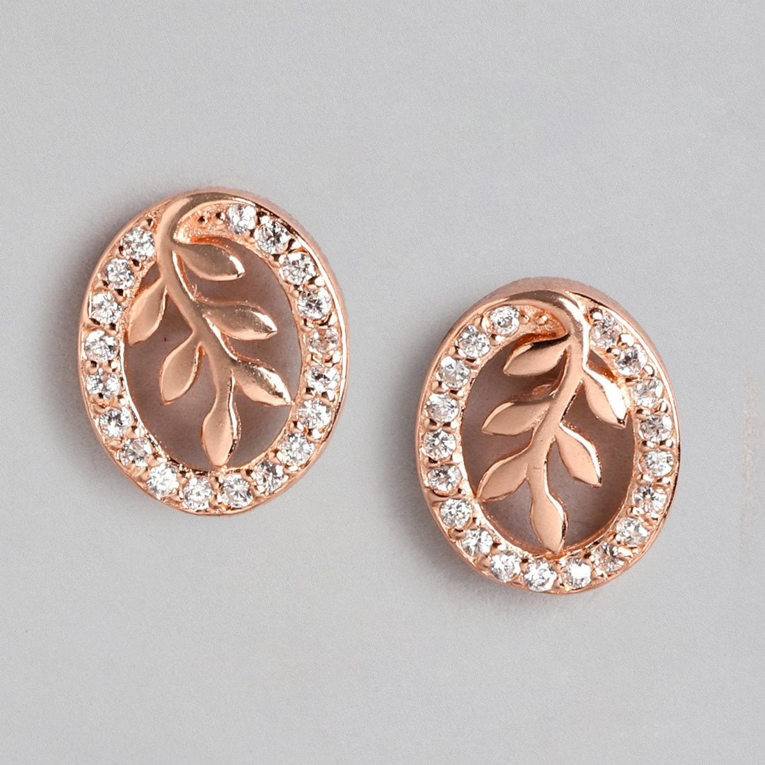 Peace in Circle CZ Rose Gold-Plated 925 Sterling Silver Stud Earrings