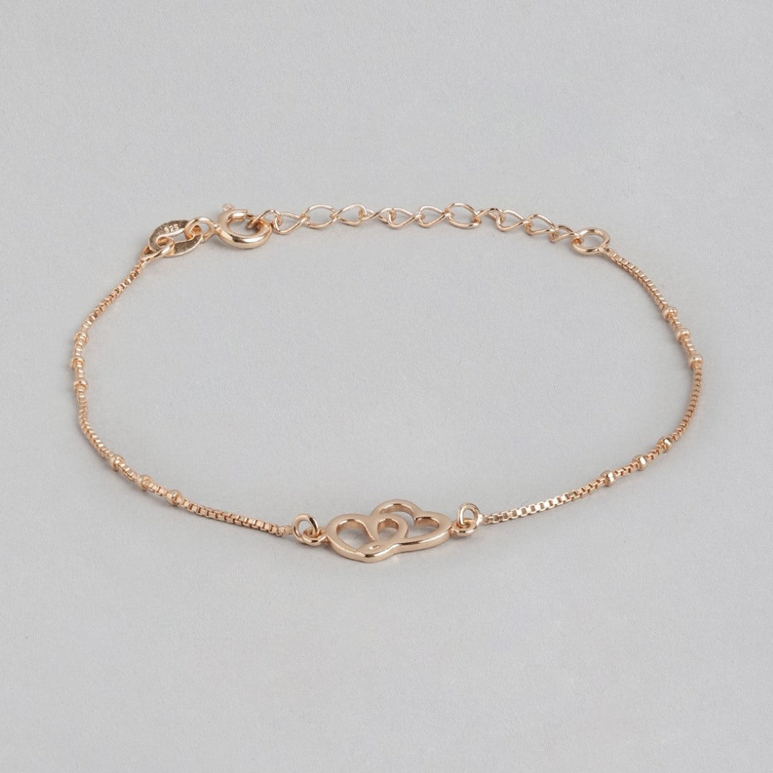Rosy Romance Rose Gold-Plated 925 Sterling Silver Bracelet with Dual Hearts