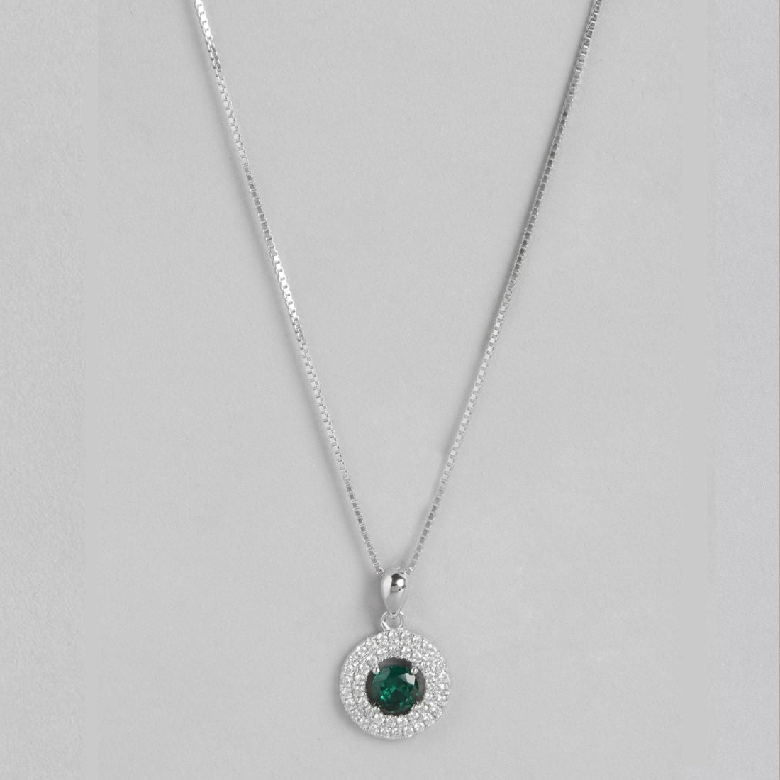 Radiant Rhodium Circle of Sparkle with Green CZ 925 Sterling Silver Pendant with Chain