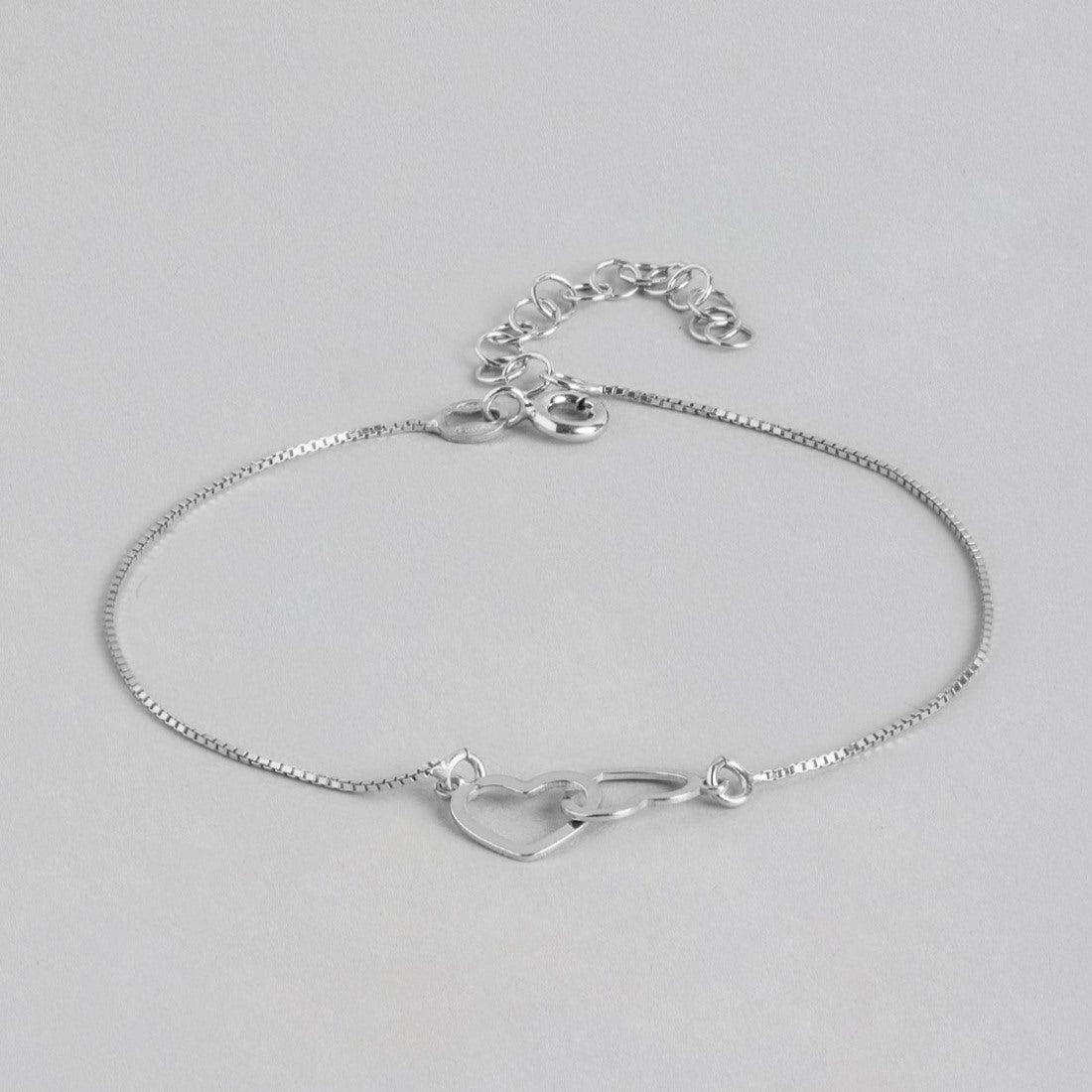 Heart in Heart Radiance Rhodium-Plated 925 Sterling Silver Bracelet with Box Chain