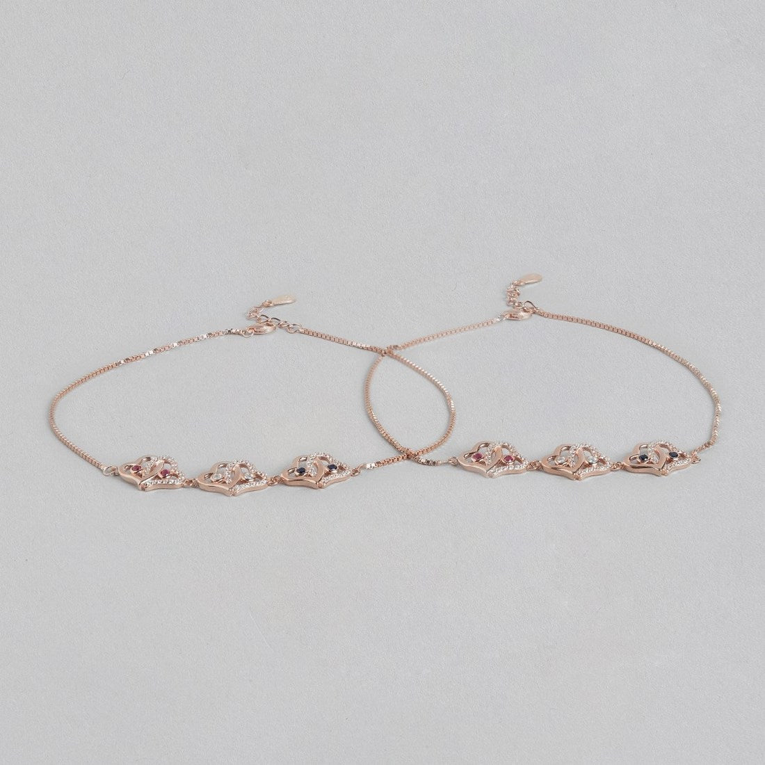 Radiant Heart Sparkle CZ Rose Gold Plated 925 Sterling Silver Women's Anklet