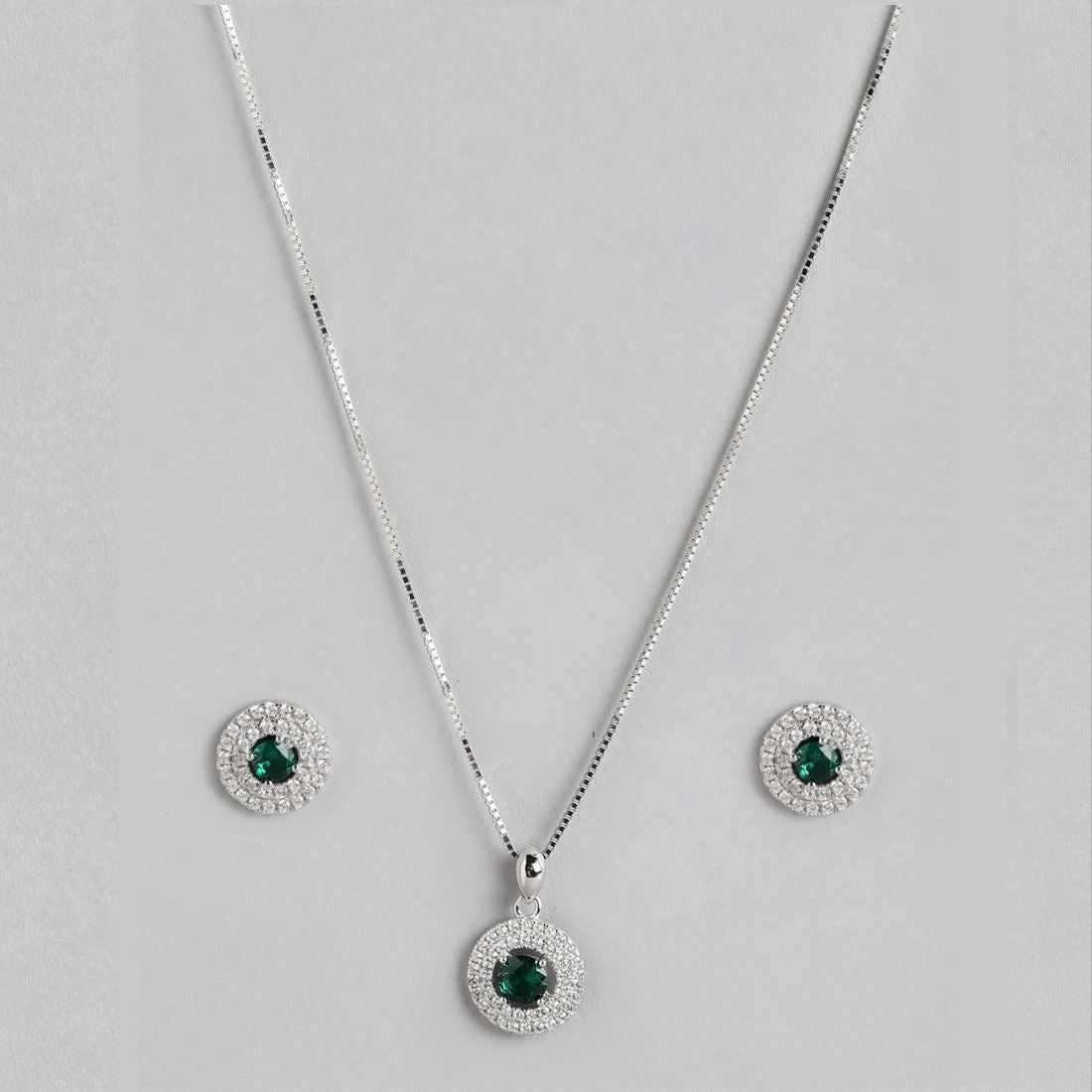 Emerald Elegance Rhodium-Plated CZ 925 Sterling Silver Jewelry Set