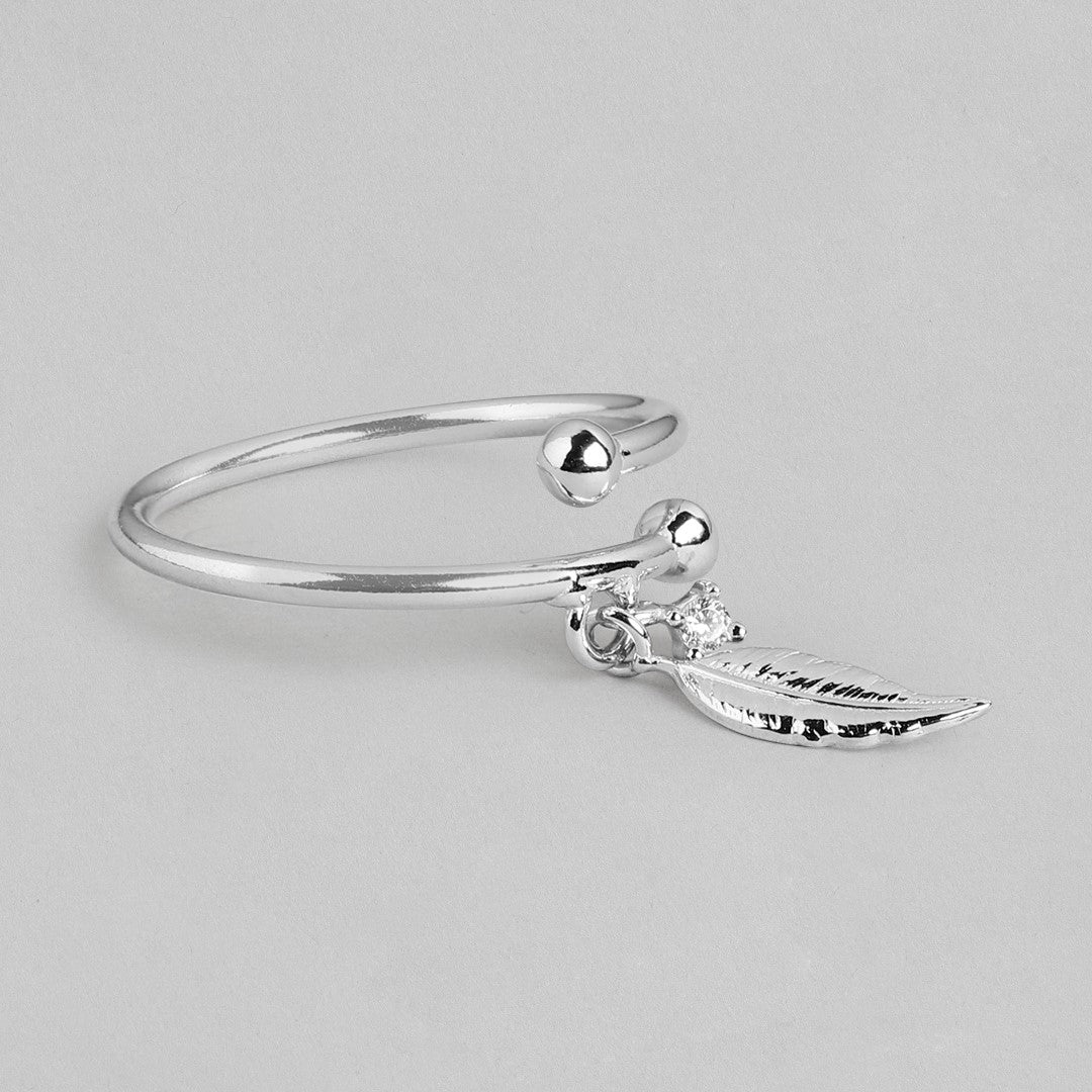Leaf of Luxury: Rhodium Plated Adjustable 925 Sterling Silver Ring for Her (Adjustable)