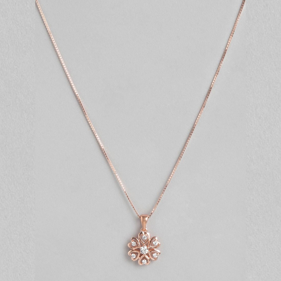 Floral Radiance Rose Gold-Plated CZ 925 Sterling Silver Pendant