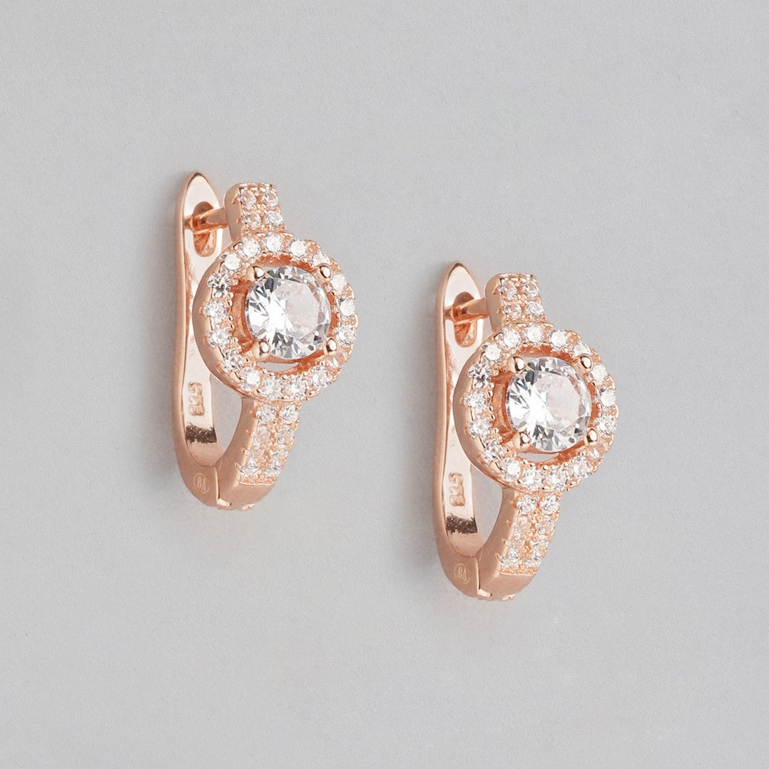 Radiant Solitaire Elegance Rose Gold-Plated CZ 925 Sterling Silver Earrings