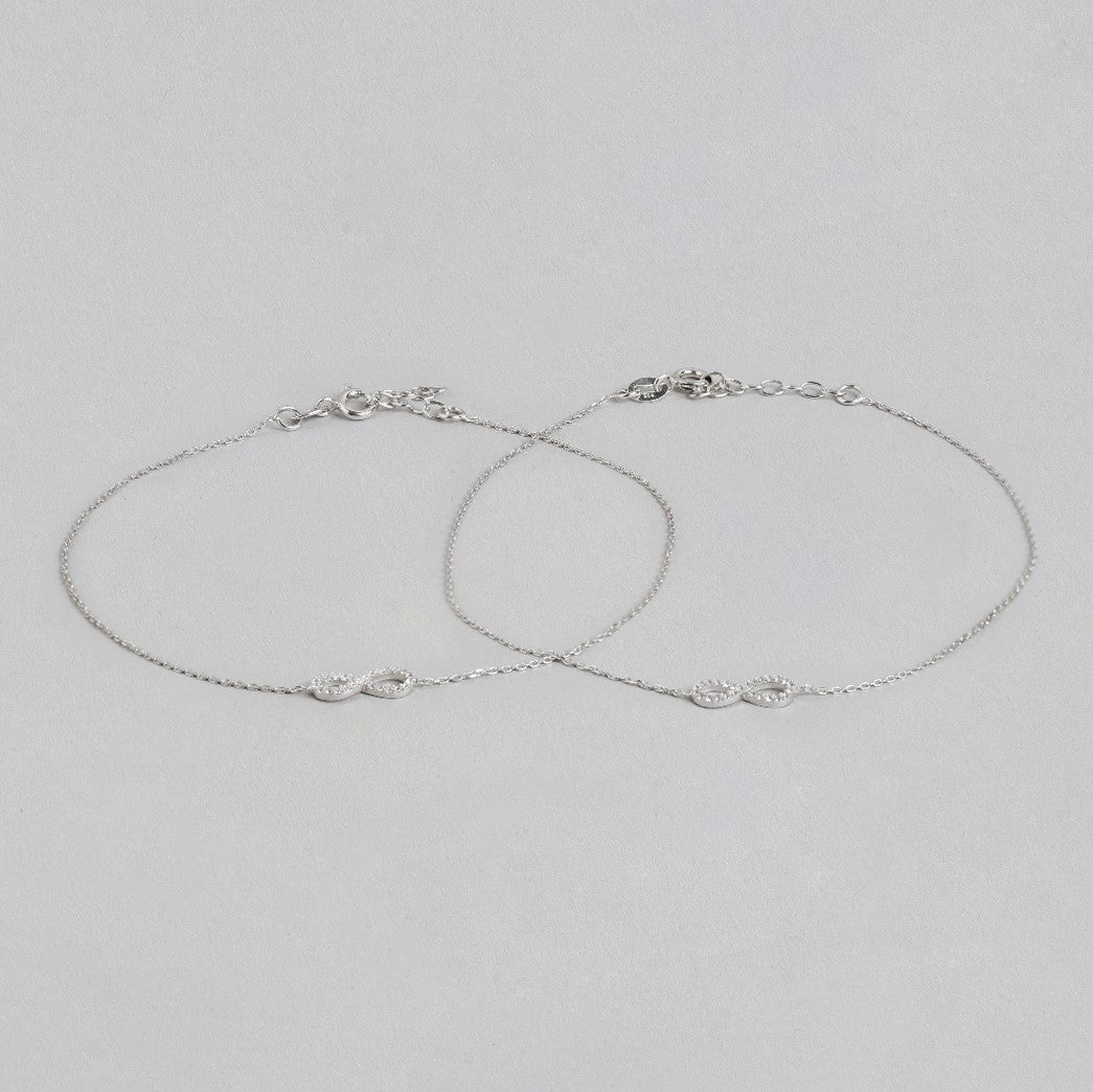Infinite Radiance Rhodium-Plated 925 Sterling Silver CZ Chain Anklet
