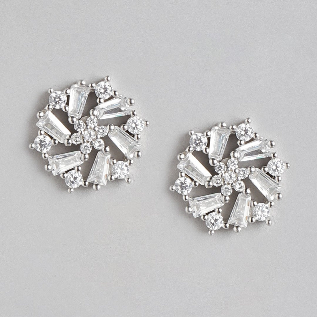 Floral Elegance Rhodium-Plated CZ 925 Sterling Silver Women's Earrings
