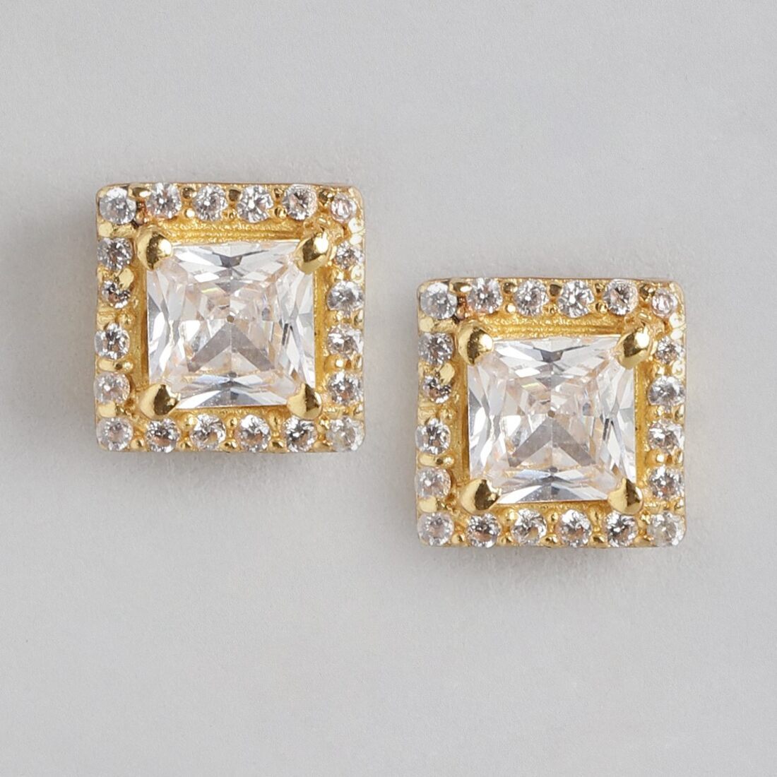 Golden Elegance 925 Sterling Silver Gold-Plated Square Stud Earrings