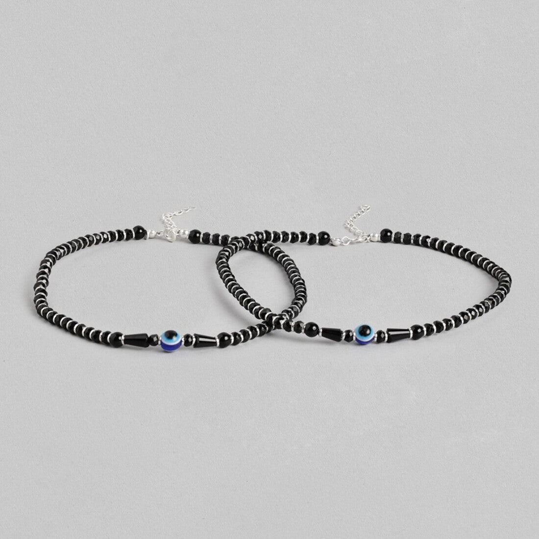 Guardian Evil Eye Beaded Silver-Plated 925 Sterling Silver Anklet