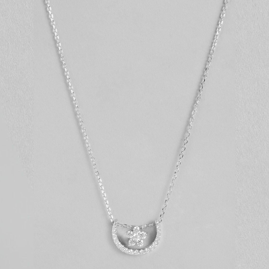 Celestial Radiance CZ Charm Rhodium-Plated 925 Sterling Silver Necklace