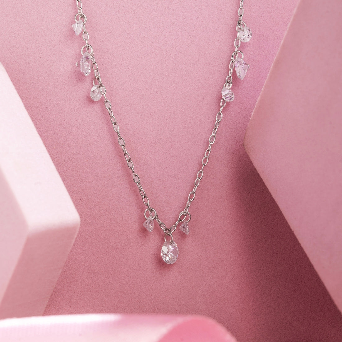 925 Sterling Silver Necklace with Crystal Charms