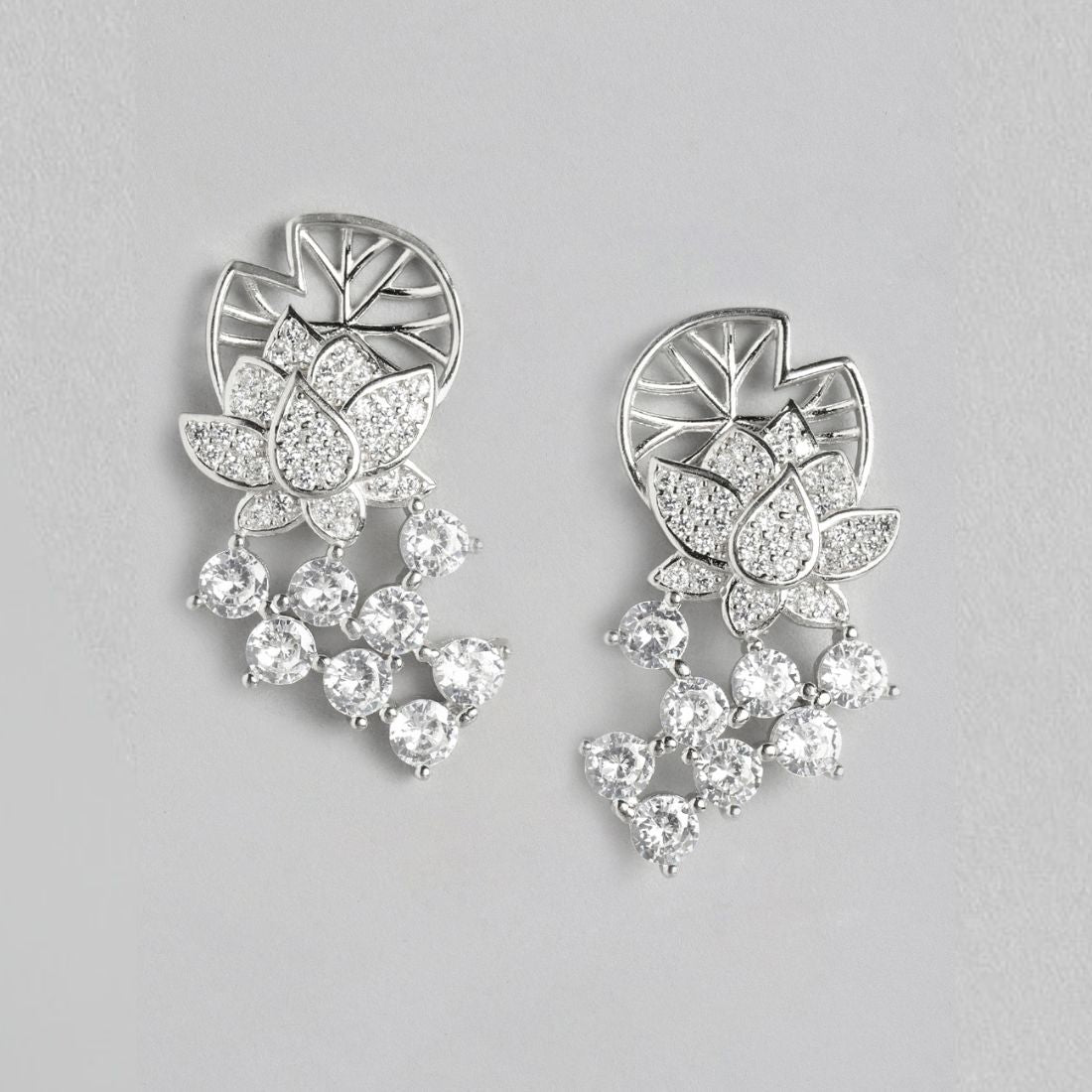 Blossom Brilliance Floral-CZ Rhodium-Plated 925 Sterling Silver Earrings